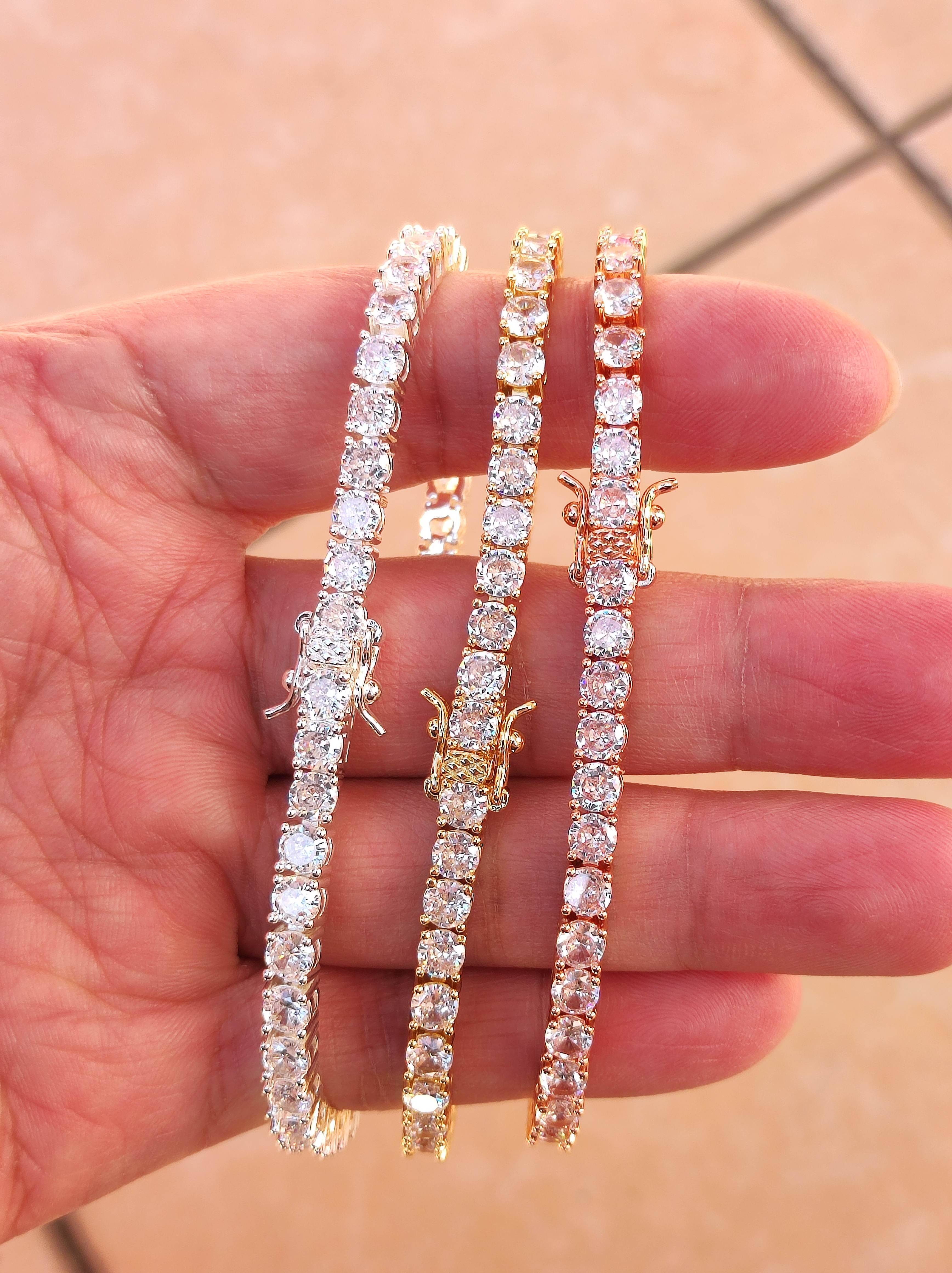 Custom Bracelet 3mm 4mm 5mm Hip Hop Jewelry Bling Crystal Zircon Diamond Tennis Bracelets