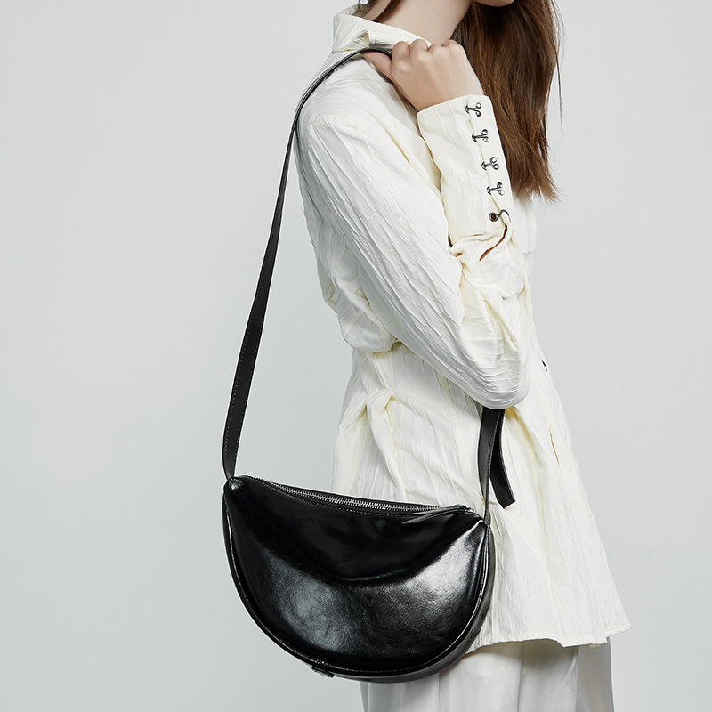 New Women's Genuine Leather Dumpling Lazy Style Crescent Large Capacity Shoulder Crossbody Bag
