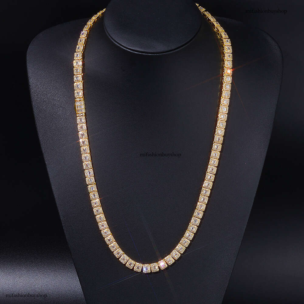 Hip-Hop 7.5mm Mixed Inlay T Square Rock Sugar Chain Trendy Men's Moissanite chain Necklace High-Quality Jewelry