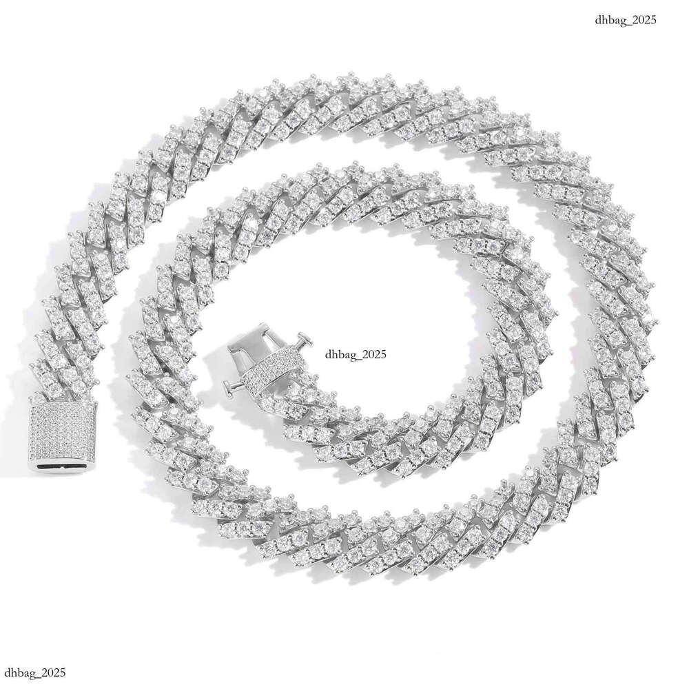 Men's Hip-Hop 12mm Spring Clasp Single Row Moissanite chain Dia Cuban Chain Personality Necklace