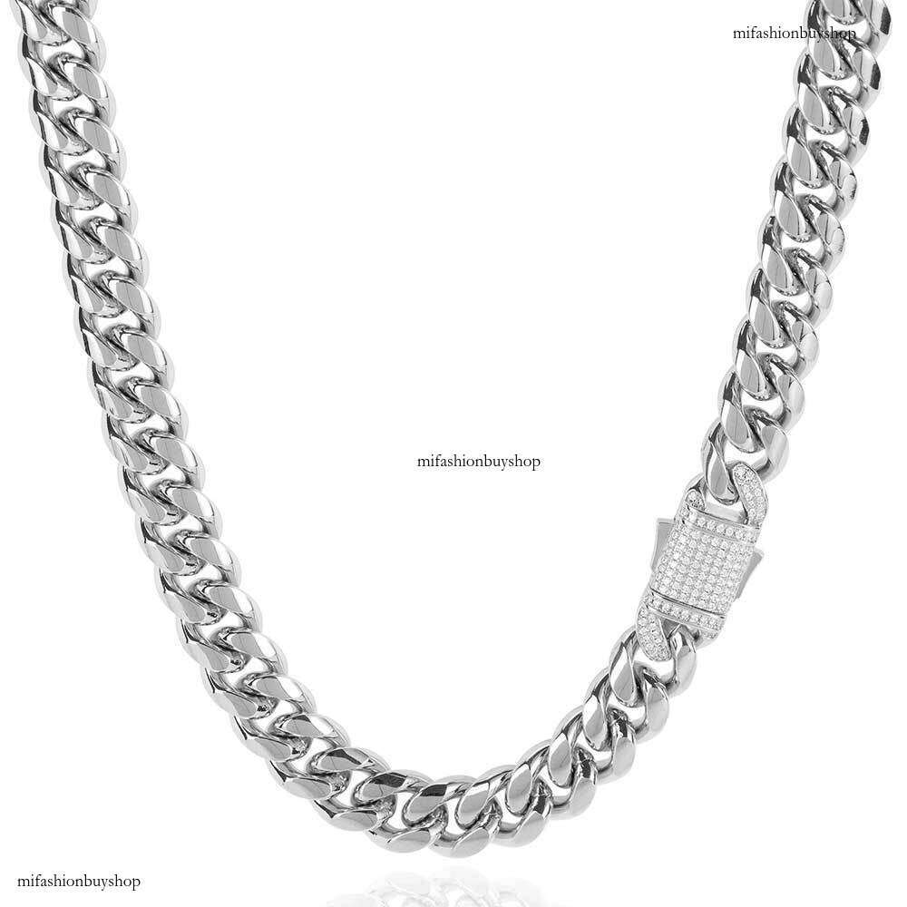 Hip Hop Titanium Jewelry Moissanite chain Spring Clasp Sterling Silver Cuban Chain Gold Necklace for Men