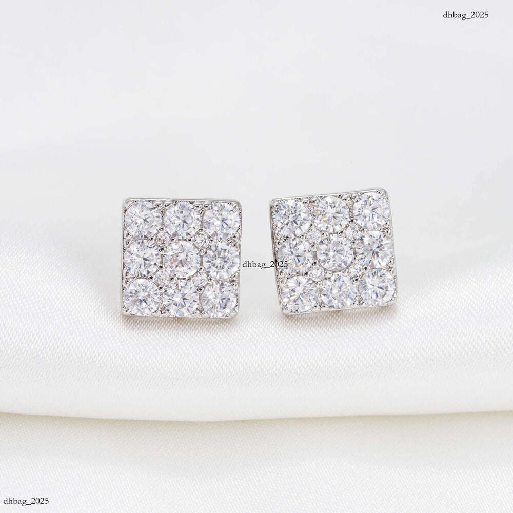 Hot Selling Sier Inlaid Moissanite Princess Cut High-End Unisex Hip-Hop Earrings