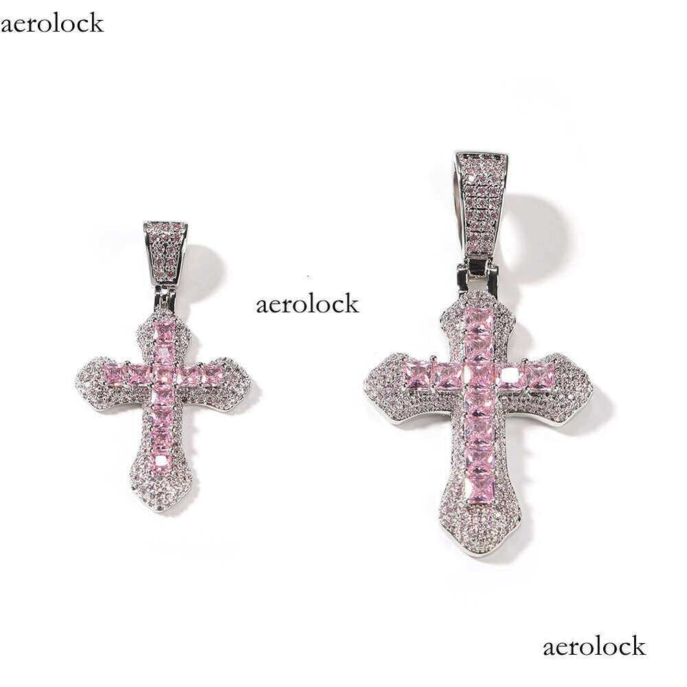 Hip Hop Cross Pendant Large Sterling Silver Inlaid Purple Moissanite chain Light Sweater Necklace