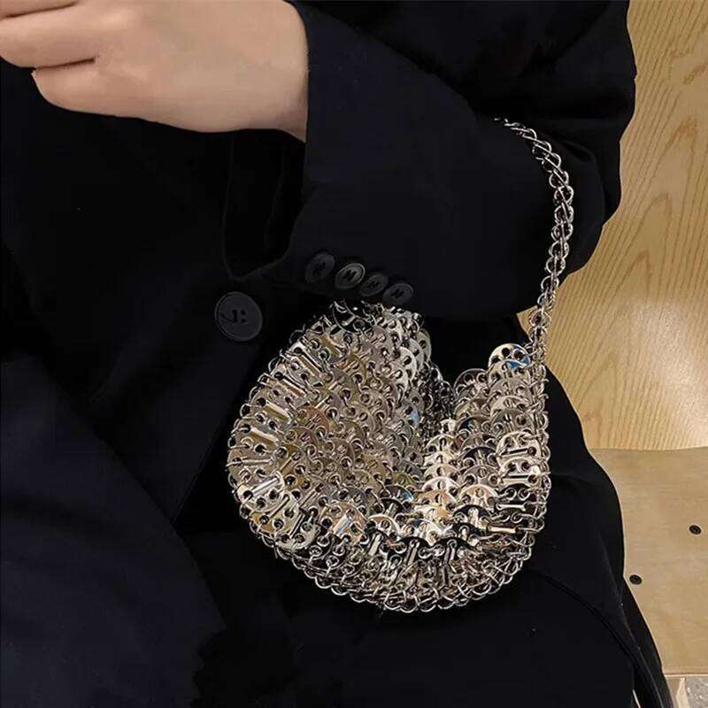 Women's 2025 Trend Designer Handbag Metal Chain Tote Hollow Evening Clutch Female Travel Holiday Shoulder Bag