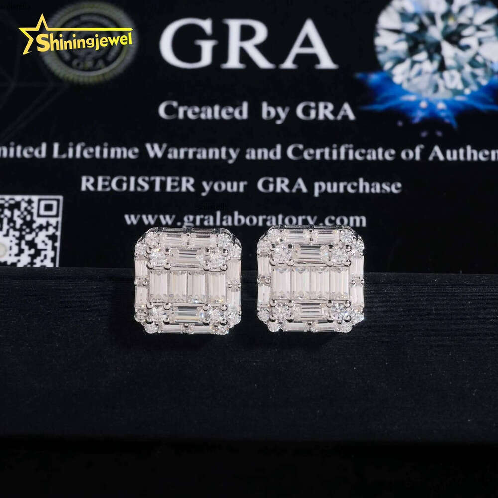 New Arrivals Fashion Iced Out Jewelry Sterling Sier Baguette Moissanite Hip Hop Earrings for Men