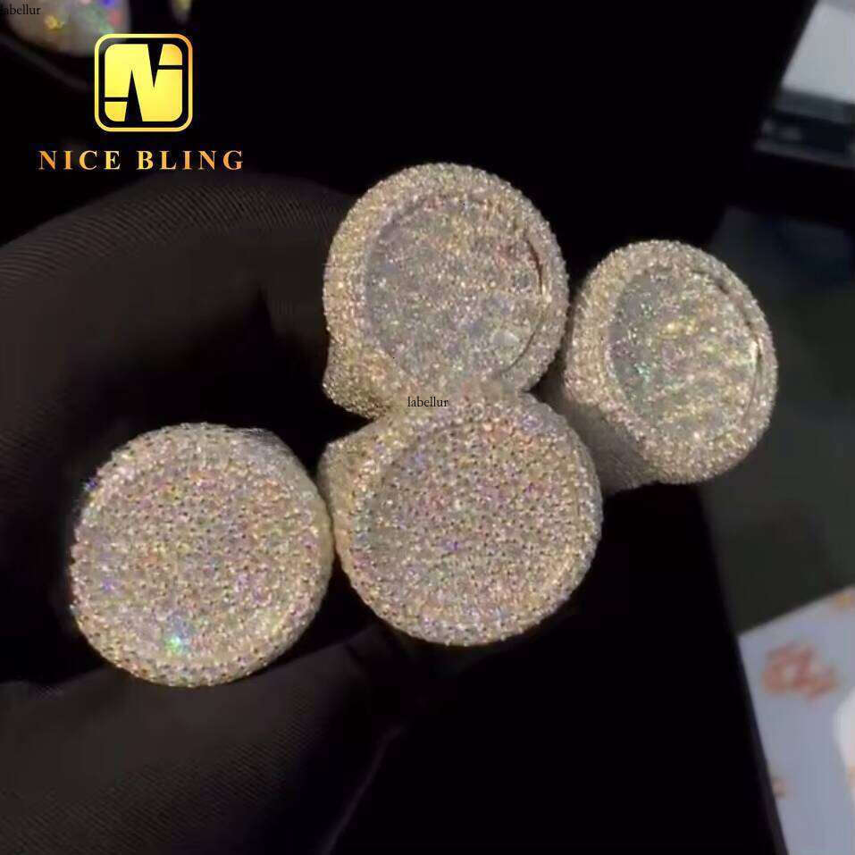 Stock Pass Tester Hip Hop Jewelry Sier Fully Iced Bubble Edge Round Dia Moissanite Men Ring