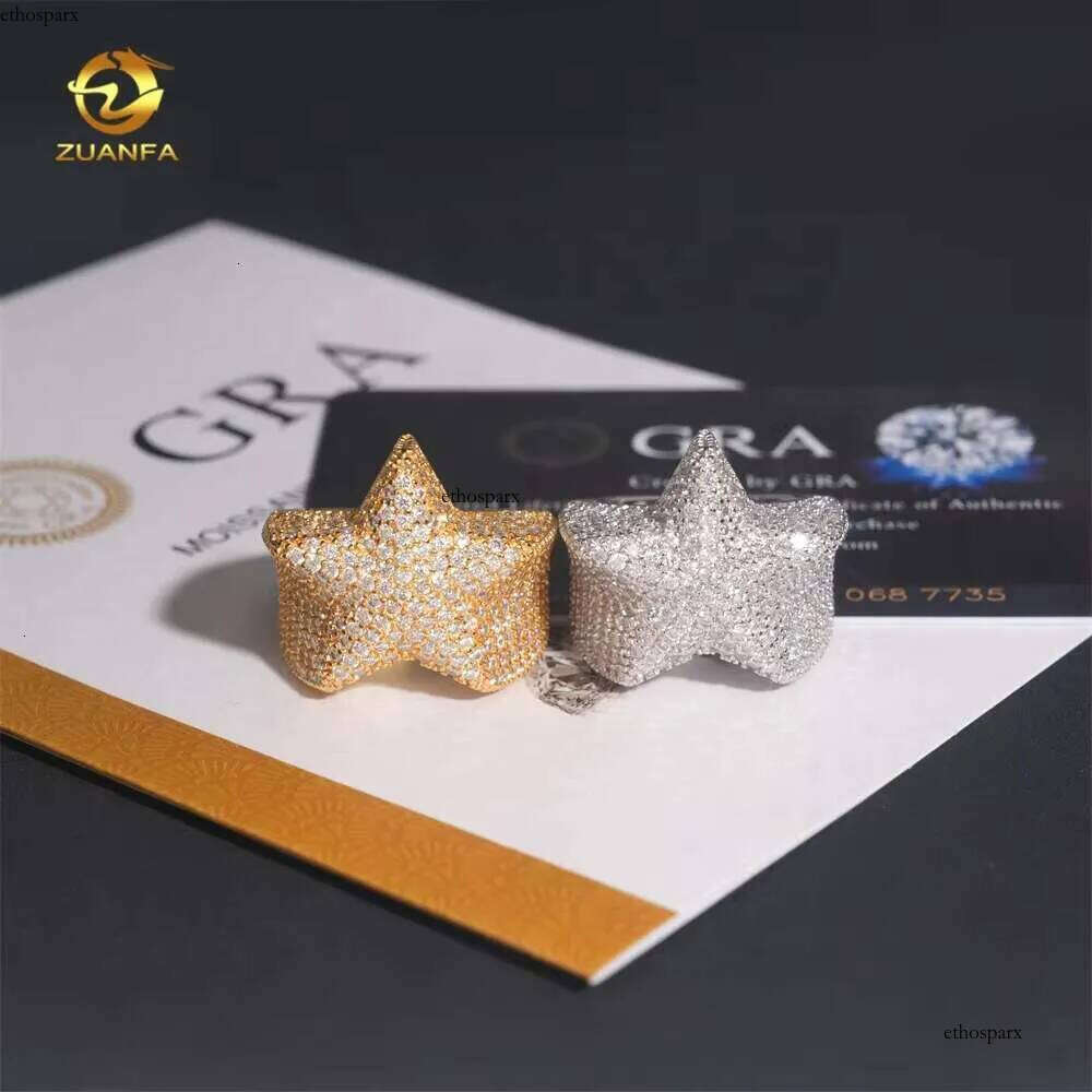 Pass Dia Tester Hip Hop Star Iced Out VVS Mens Sier Moissanite Ring