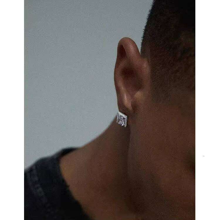 Street Style Iced Out Asscher Cut VVS Moissanite Dia Sier Hip Hop Charm Earring