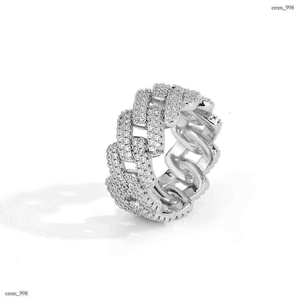 11mm Diamond Cuban Chain Real Gold Plated Micro Inlaid Zircon Trendy Hip Hop Ring Jewelry