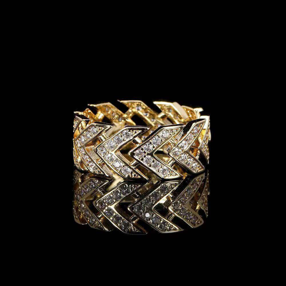Iced Out Hip Hop Accessories Jewelry Gold Plated Retro Arrow Copper Inlaid Zircon Rings