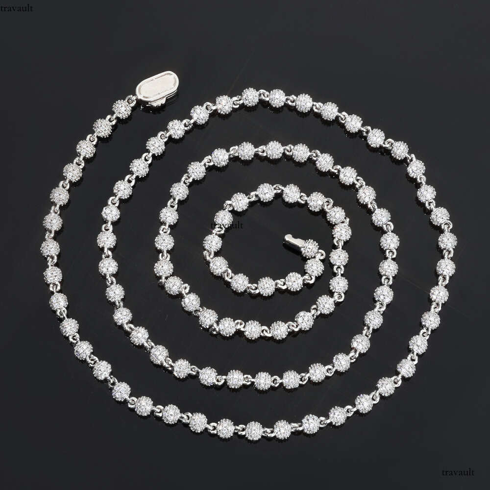 Hip Hop 4mmIced Out VVS Moissanite High-End Men's Necklace Full Dia Round Bead Chain