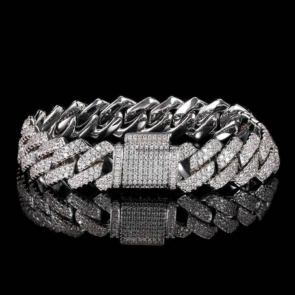 Hip Hop Trendy 14mm Dia Cuban Chain Micro Inlaid Zirconia Bar Men's Bracelet Hiphop