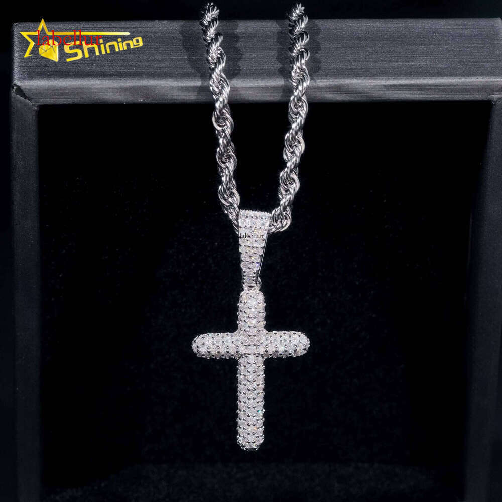 Hip Hop Jewelry Sterling Sier Men Dia Iced Out Bubble Cross Pendant Moissanite