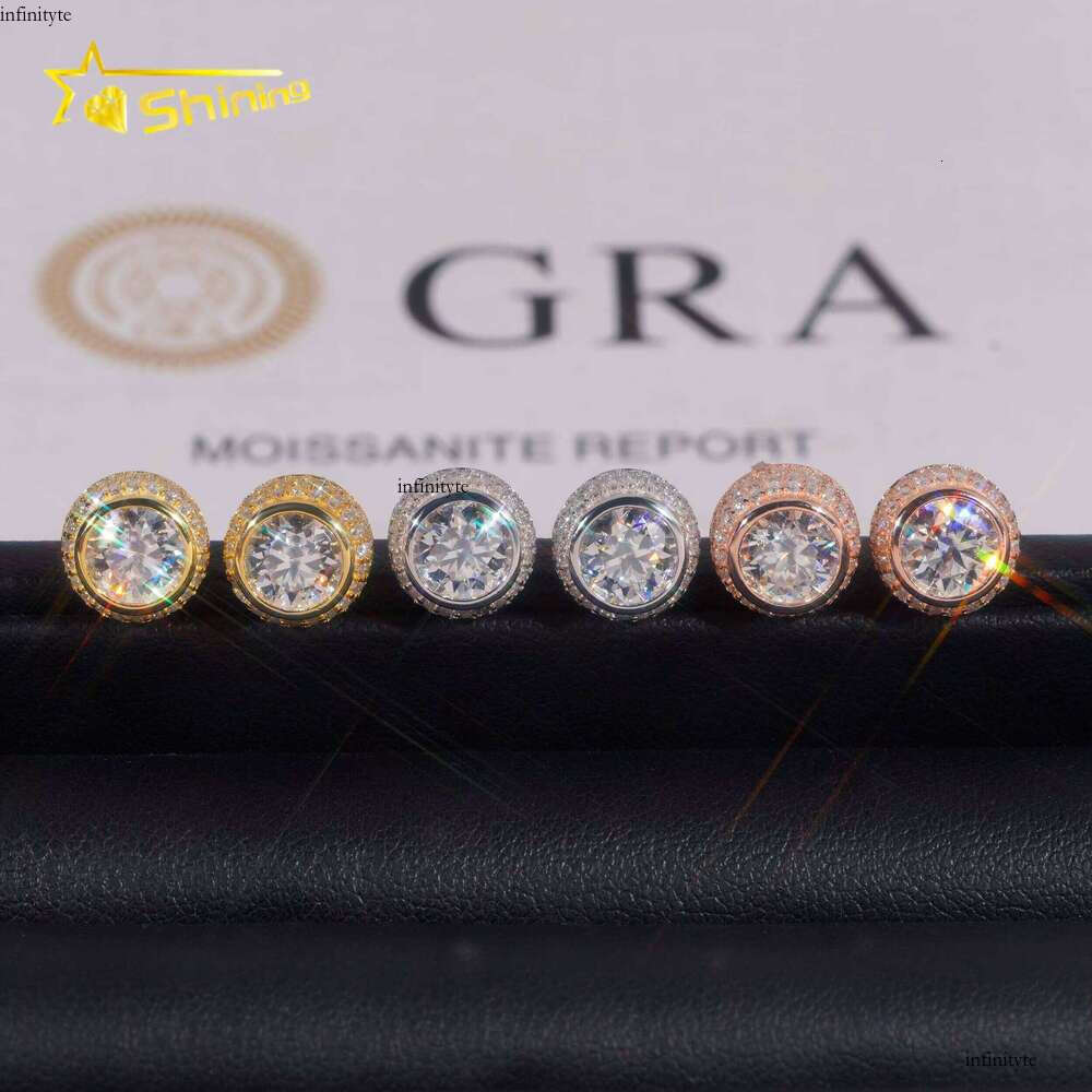 Ready to Ship Hip Hop Jewelry Sterling Sier Gold Plated Iced Out Moissanite Men Stud Earrings With GRA