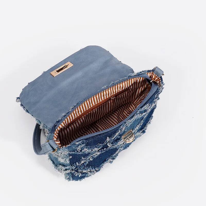 iPinee Fragrant Underarm New Lingge Denim Fabric Bag Women's European and American Small crowd tassel handbag