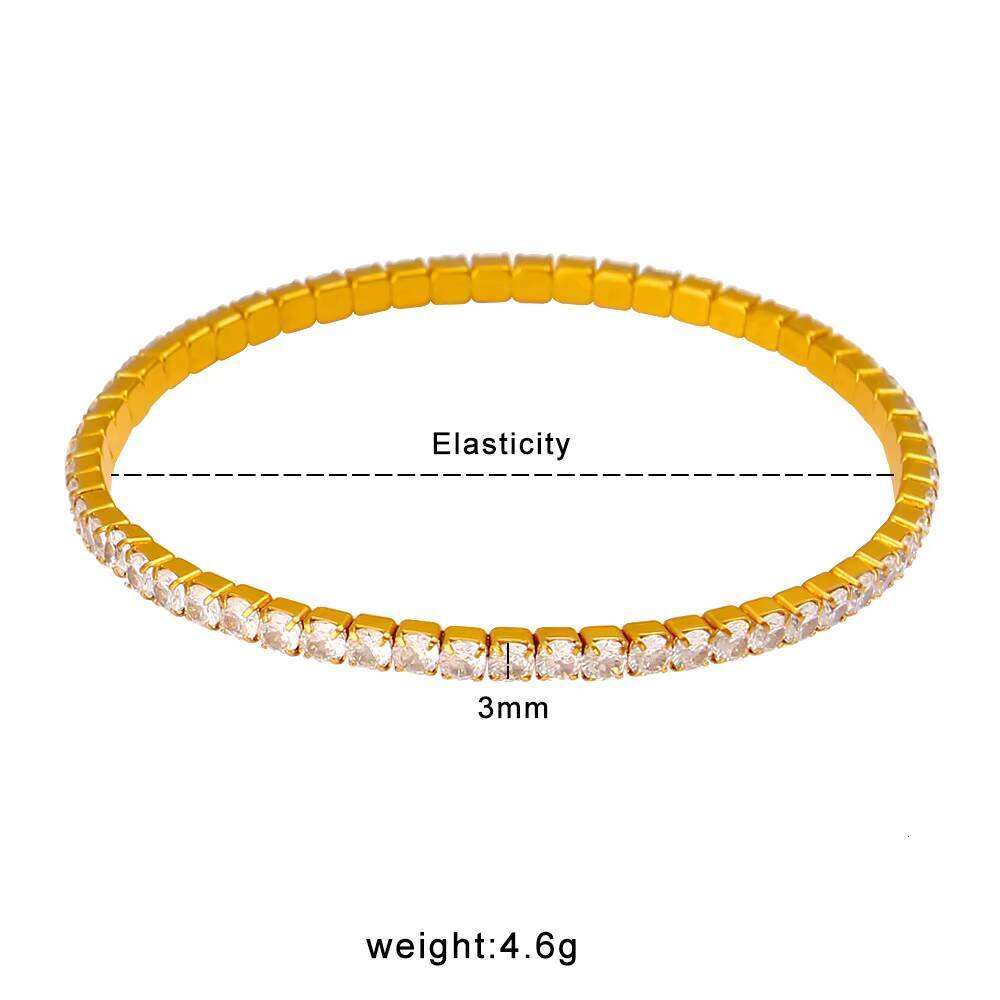 Elegant 3 4 mm 18K Gold Plated Stainless Steel Tennis Bracelet Jewelry Bling Iced Out Cubic Zirconia CZ Tennis Chain Bracelet