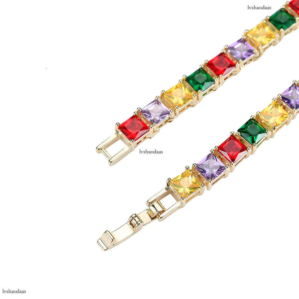 Personality Colorful Micro Paved Four-Color Square Moissanite chain Necklace Trendy Hip Hop Jewelry