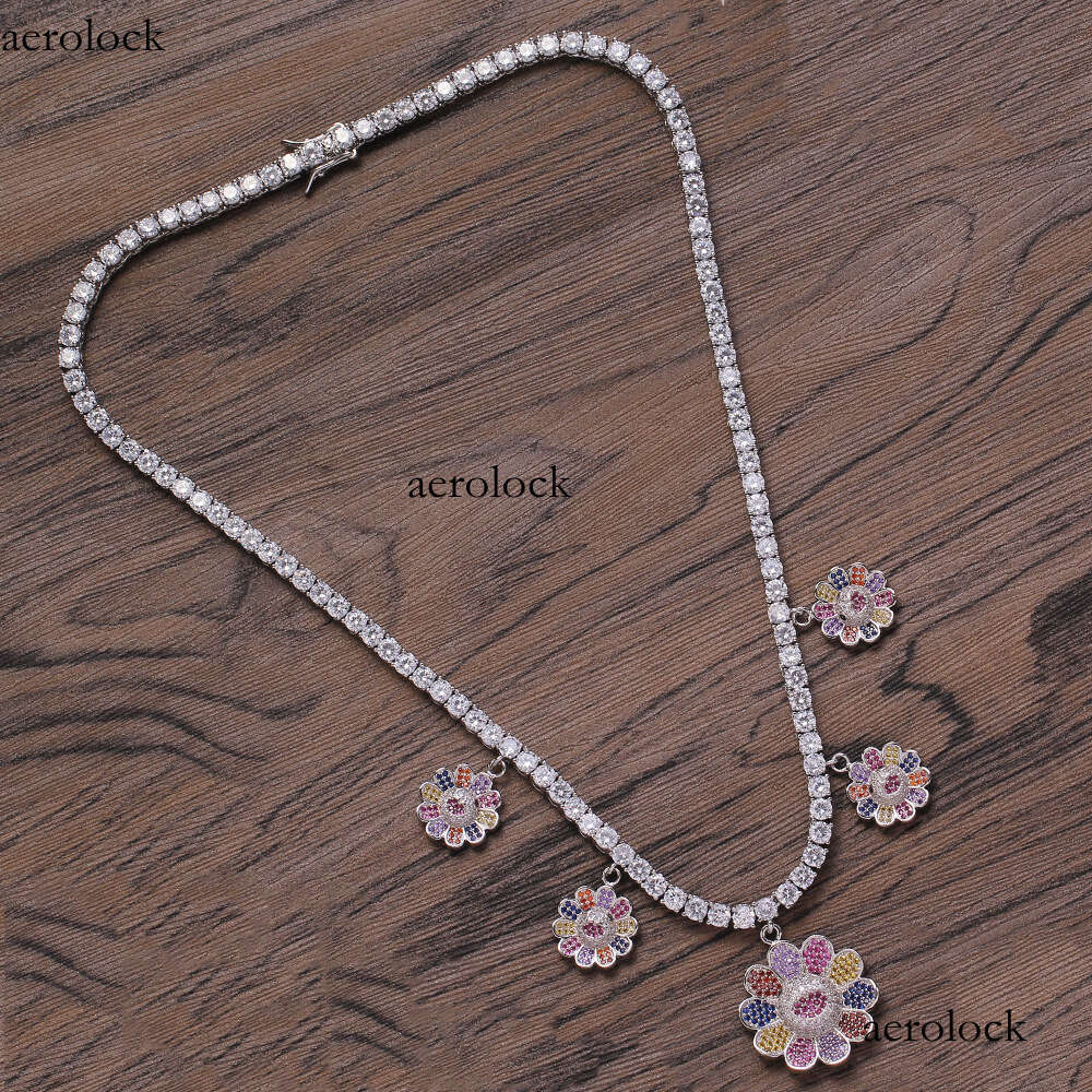 4mm Women's Murakami Takashi Suower Tennis Hip Hop Full Moissanite chain Colorful Necklace