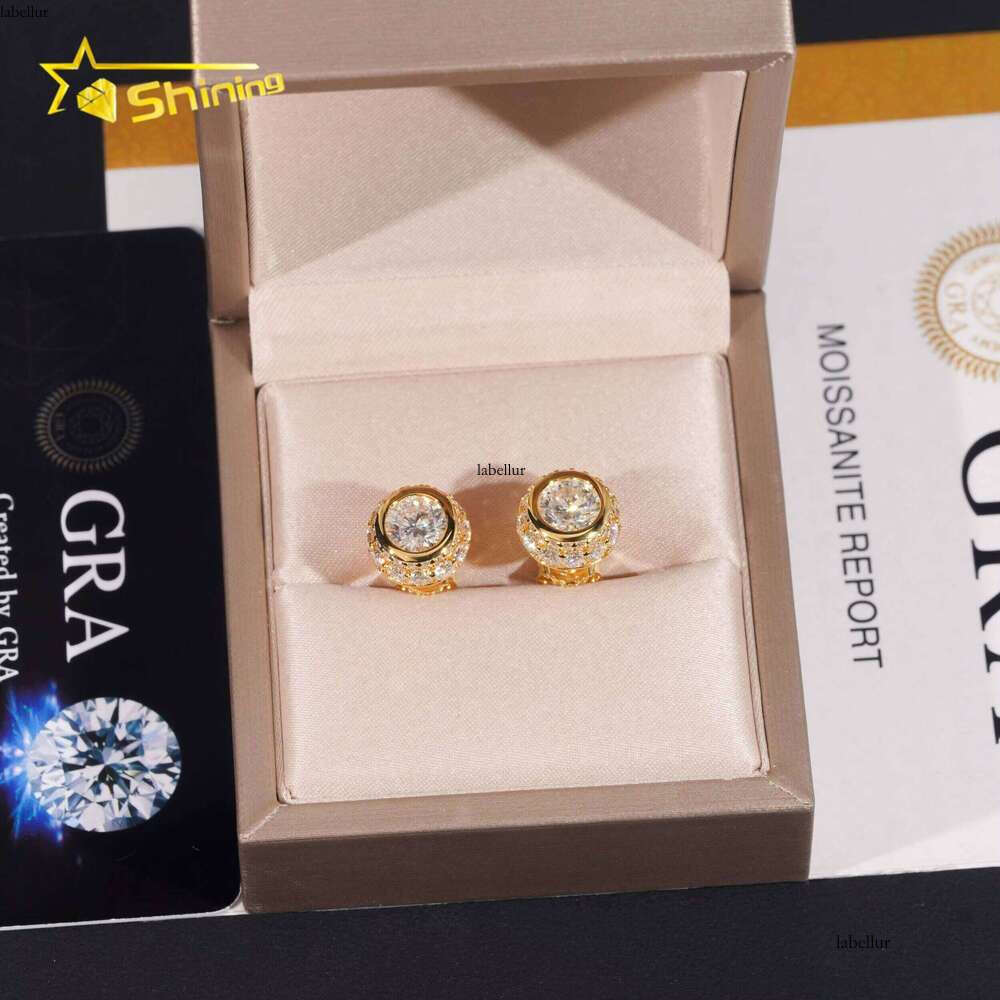Hip Hop Gold Plated Bezel Setting 1ct Dia Mens Sier Iced Out Moissanite Earrings