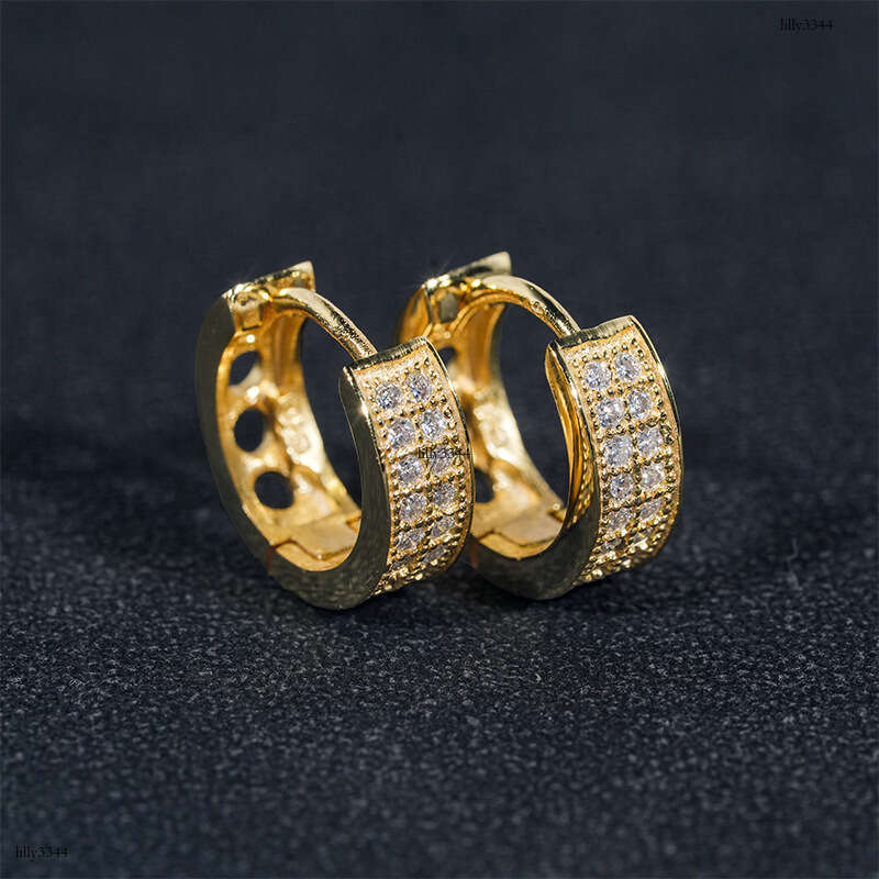 Hip Hop Sier Moissanite Hiphop Trendy Full Dia Electroplated Earrings New Ear Jewelry