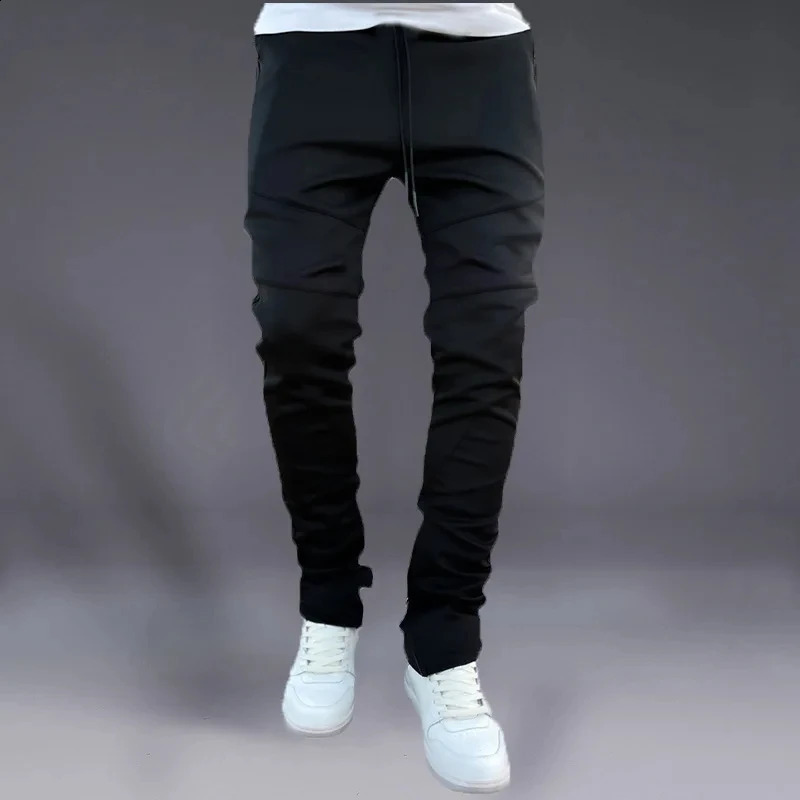 Fall Trend Fashion Mens Bunched Feet Nineminute Stretch Slim Zipper Foot Running Casual Pants 250809