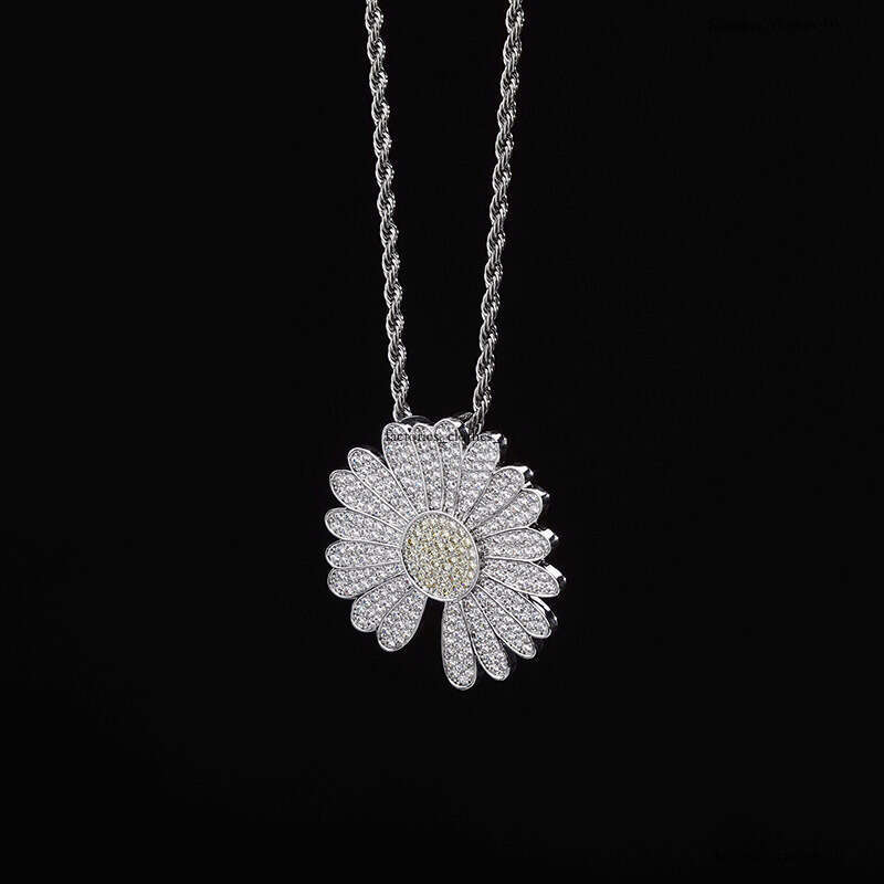 New Style G-Dragon Daisy Pendant Full Moissanite chain Simple Personality Hip-Hop Trendy Necklace Jewelry