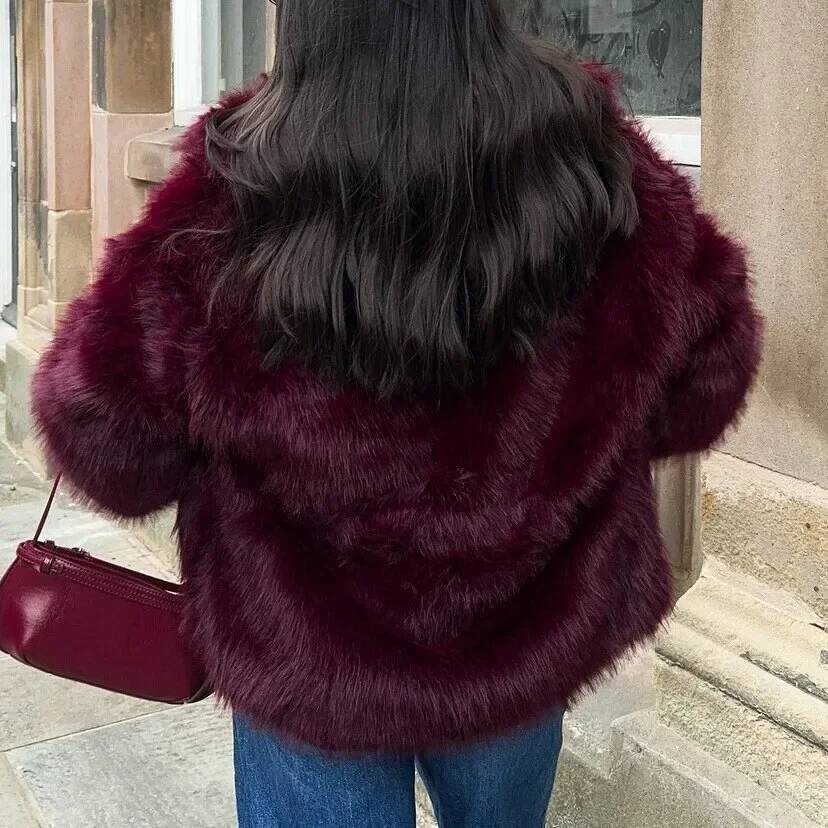 Fashionable Elegant Long Sleeve Fox Fur Coat Women's Outerwear Autumn Winter New Style Artificial Leather Jacket