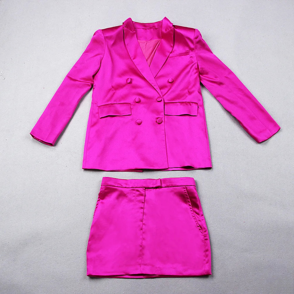HIGH STREET est 2025 Runway Suit Set Womens Satin Double Breasted Blazer Camis Mini Skirt Suit 3pcs Set 250808