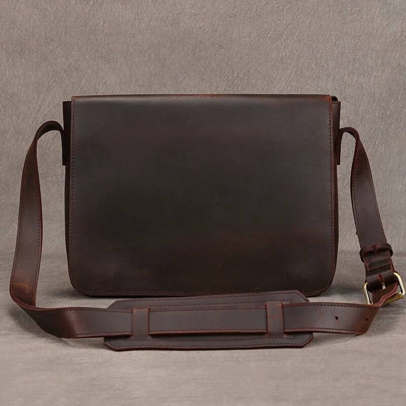Men's Genuine Shoulder Crazy Horse Crossbody High Quality School bags Leather Messenger Bag for men male