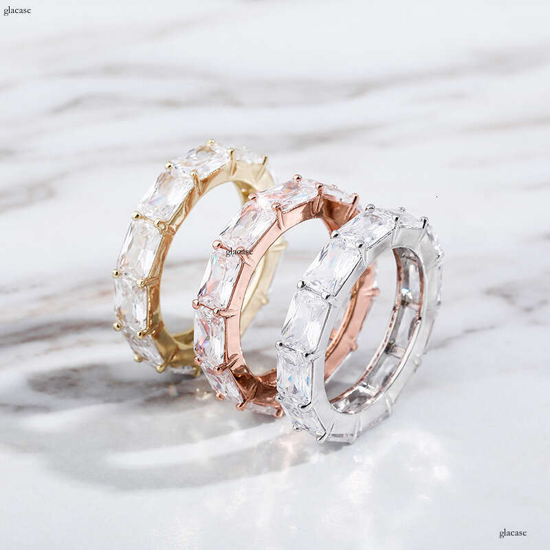 New Square Zircon Real Gold Plated Hip Hop Simple Ring Jewelry BlingBling