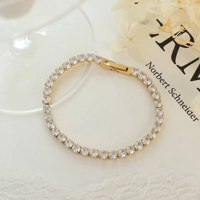 Tennis Bracelet Stainless Steel Tennis Chain Customized Bracelets Women 18K Gold Plated Bracelet Femme En Acier Inoxydable 2023