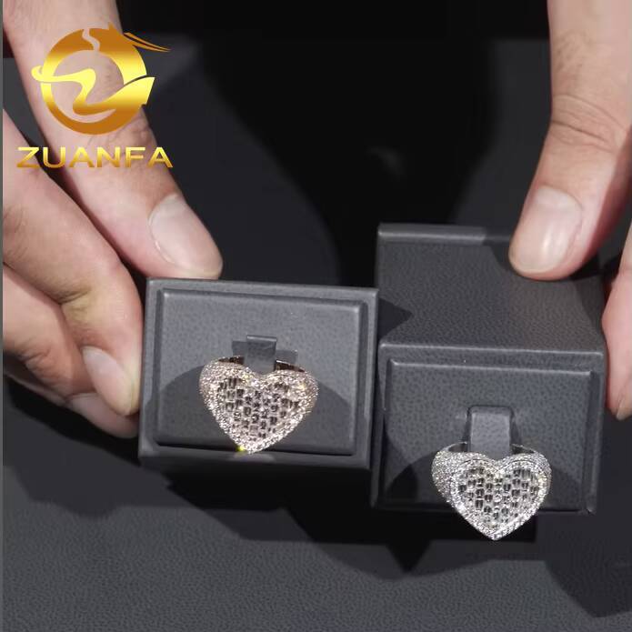 New Custom Moissanite Ring for Men Iced Out Hip Hop Ring Heart Fashion 925 Sterling Silver Men Diamond Ring