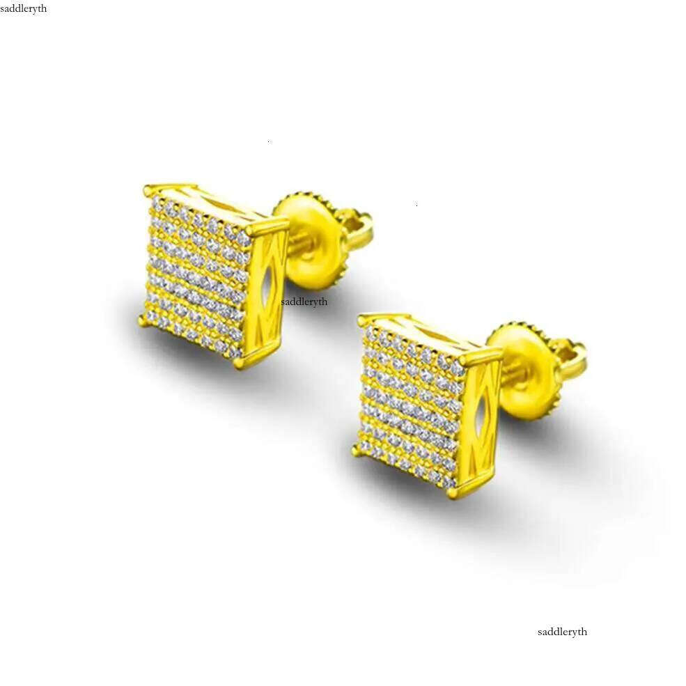 Wholesale Hip Hop Gold Plated Iced Out Cubic Zirconia Sterling Sier Screw Back Square Stud Earrings for Men Women e0 20