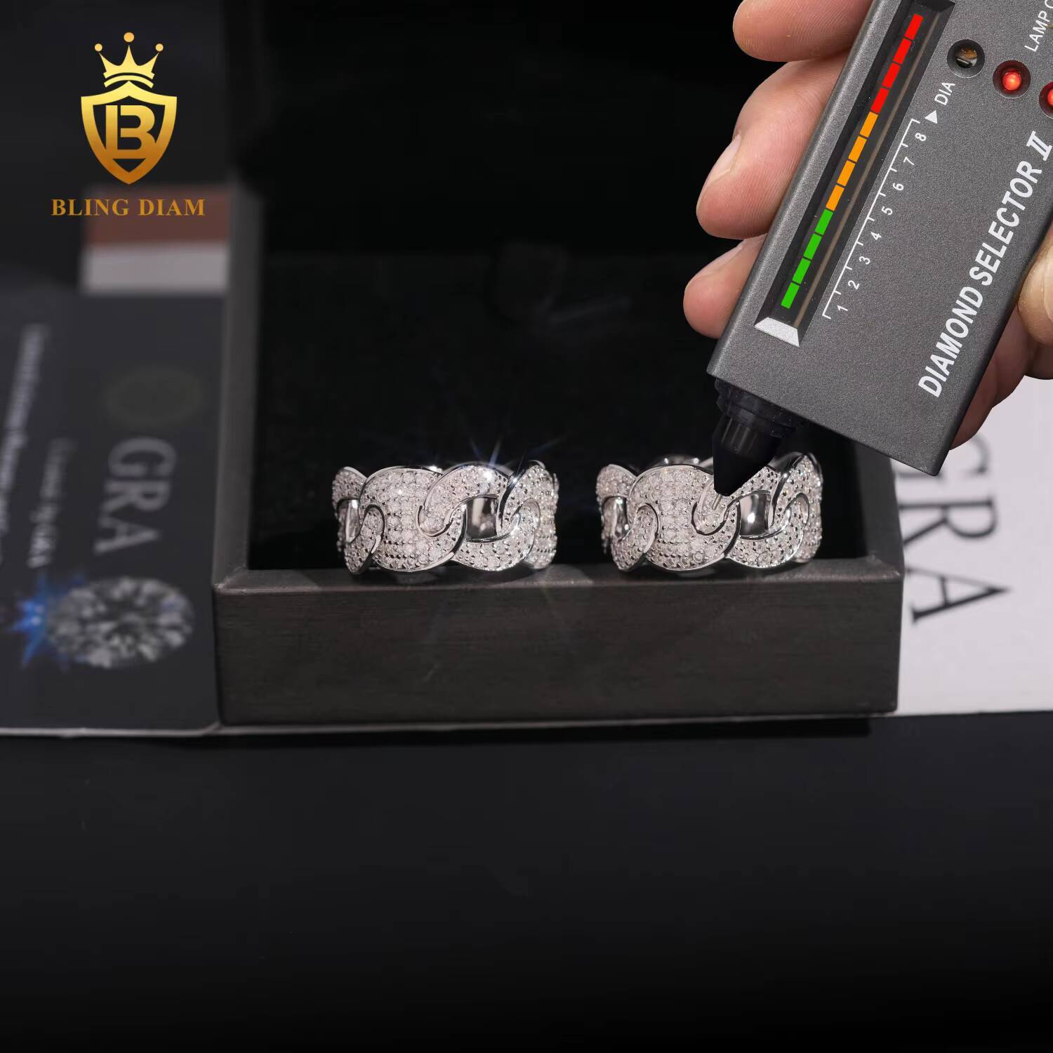 Wholesale Factory Price Hip Hop Jewelry Fully Iced Out 925 Silver Gold Cuban Rings Mens Custom Moissanite Ring