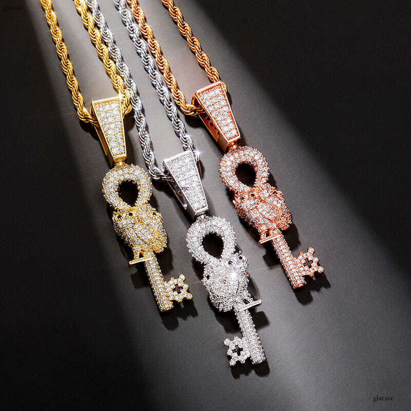 Owl Key Large and Small Hip Hop Pendant Full Moissanite chain Punk Necklace Bling