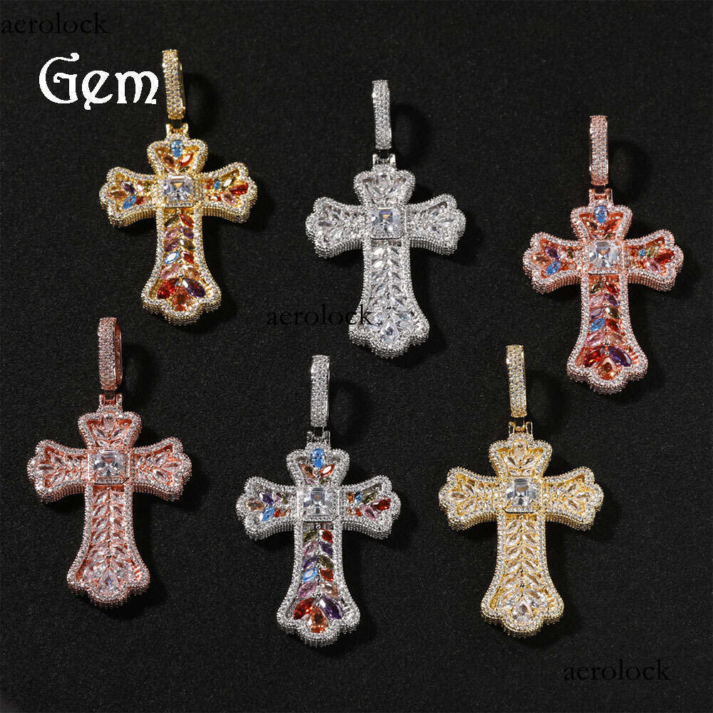 Hip-Hop Personality Light Full Dia Wheat Spike Cross Pendant Fashion Creative Colorful Moissanite chain Exquisite Versatile Jewelry