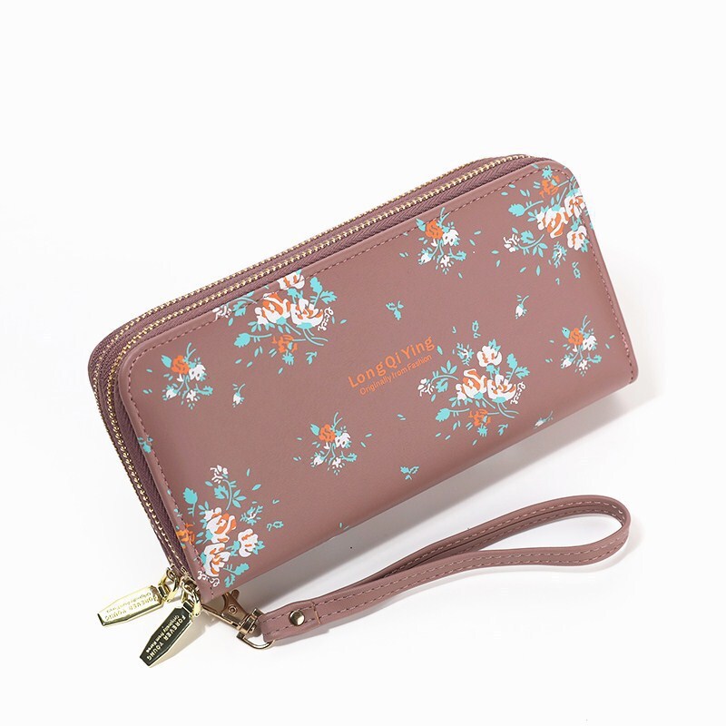 New Women's Long Versatile Double Zipper Luxury Bag Korean Style Student Floral Large Capacity Phone Bag Clutch Soft Coin Purse