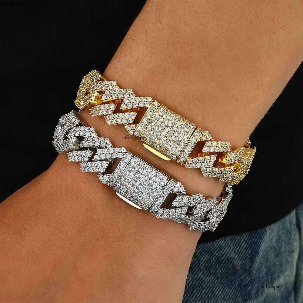 NUOYA High Quality Prong Chain Sier Plated Hip Hop Jewelry Bling Full Dia Micro Pave CZ Cuban Bracelet