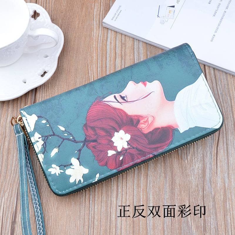 New Women's Wallet Luxury Bag Long Zipper Clutch Soft Leather Korean Style Printed Fashion Student Designer Bag Coin Purse Phone Bag