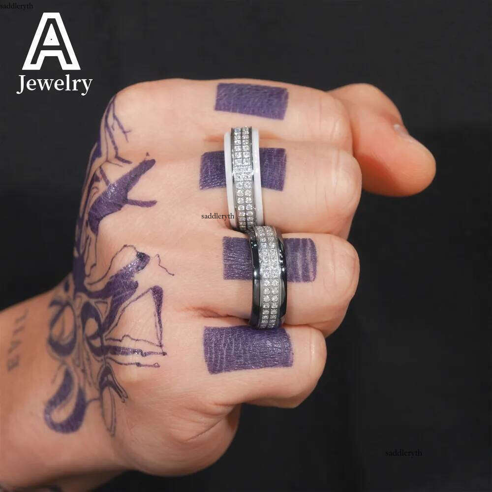 Innovative black white ceramic Moissanite 8/10# Fashion Personality Hip Hop trend rings for men and women