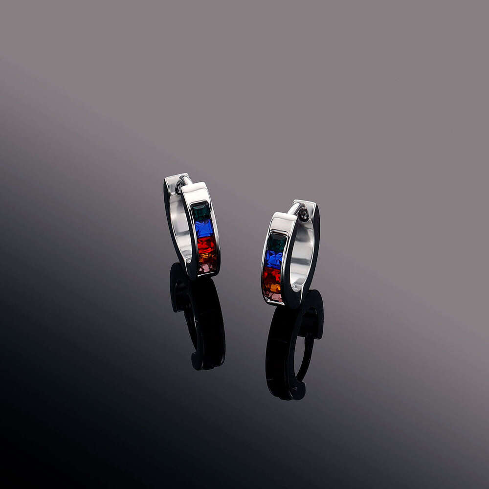 Sterling Silver Square Colorful Zircon Unisex Trendy Stud Earrings Versatile Non-Fading Clips Ear Jewelry