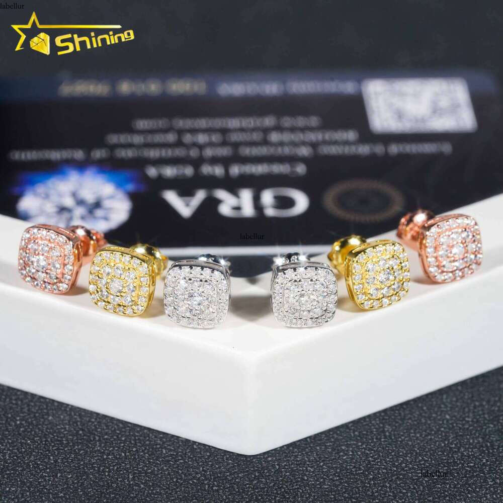 Ready to Ship Pass Dia Tester Iced Out Hip Hop Jewelry Popular Sterling Sier Men Earring VVS Moissanite Stud Earrings