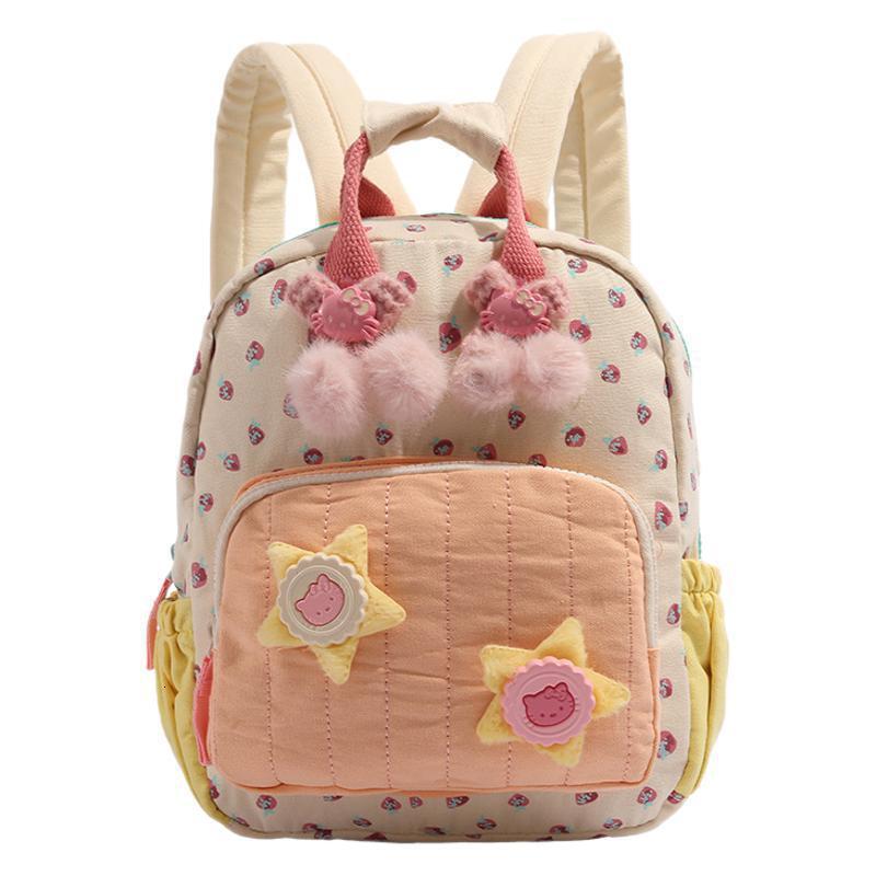 Children's Strawberry Print Canvas Dopamine Color Block Cute Backpack ddmymoon