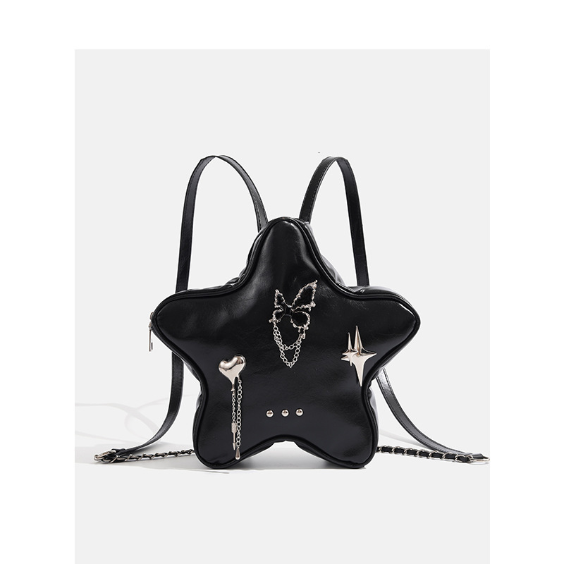 Five-Pointed Star Metal Butterfly Heart Pendant Black Chain Backpack ddmymoon