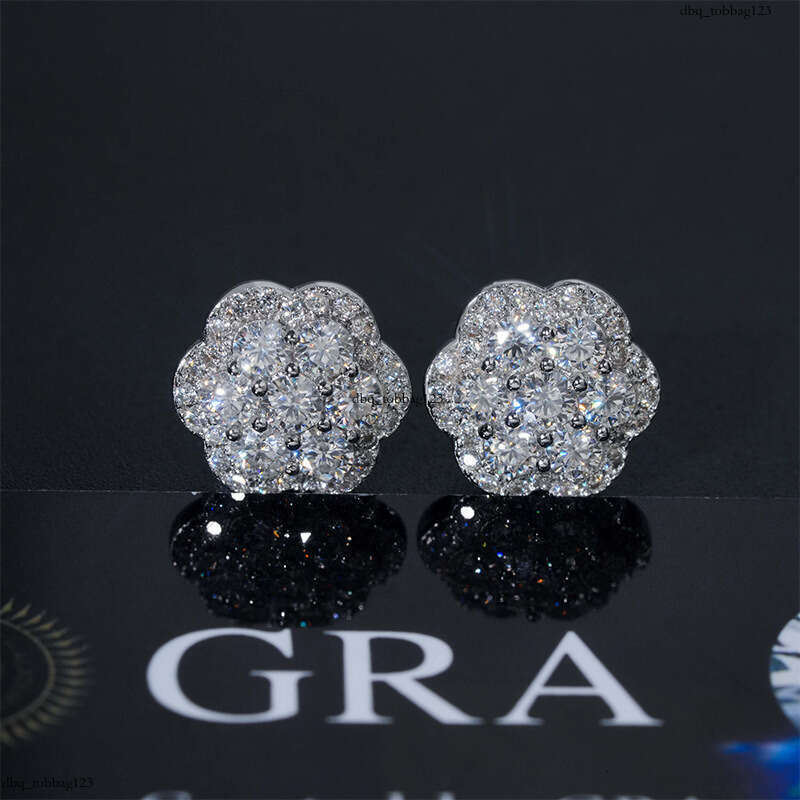 ICED OUT Flower Sier Moissanite Full Inlay Hip Hop Exclusive Earrings