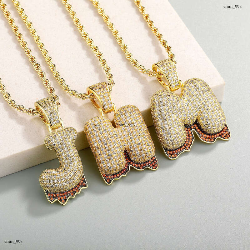 Hip Hop Personality Lava Rock English Letter Pendant DIY Splicing Micro Pave Moissanite chain Men's Trendy Necklace