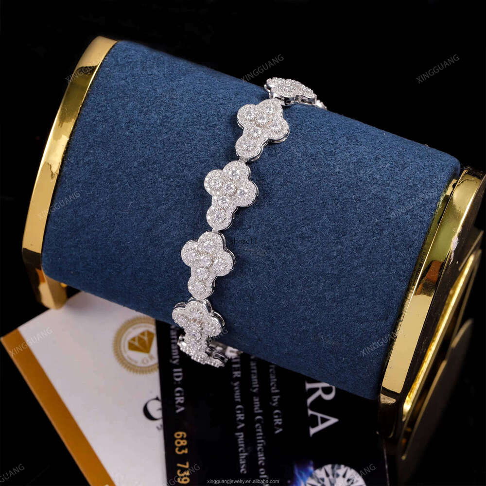 XingGuang Jewelry Pass Tester S Sterling Sier VVS Moissanite Bracelet Cross Design Dia Hip Hop Cuban Chain