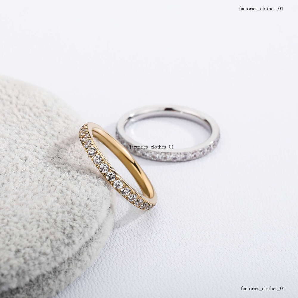 Trendy Gold Sterling Silver Single Row Full Diamond Ring for Women Hip Hop Simple Personality Jewelry