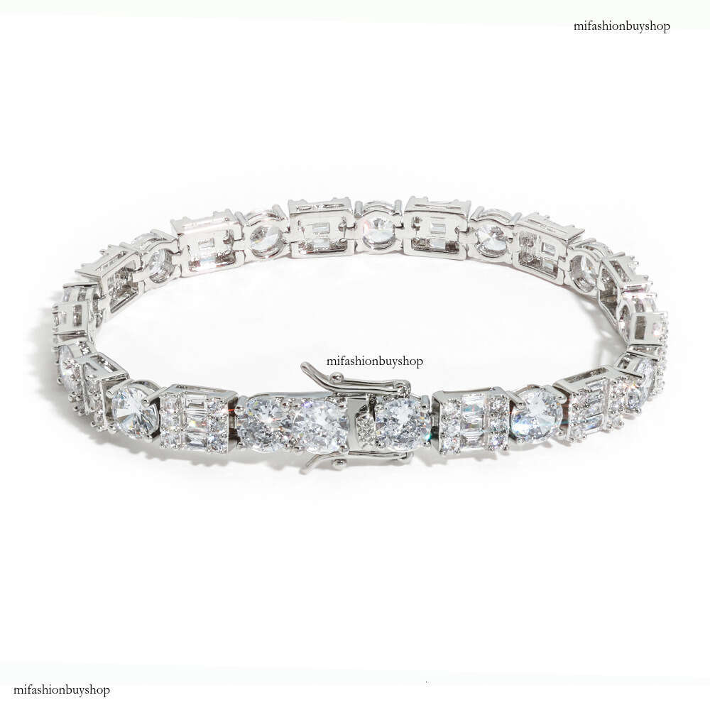Hip-Hop 6.5mm Clasp Square Round Mixed Zircon Versatile High-End Men's Bracelet