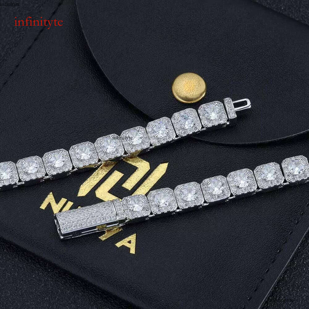 NUOYA Iced Out 7mm Tennis Chain Bracelet Gold Sier Plated Shiny Cubic Zirconia Hip Hop Jewelry Gift